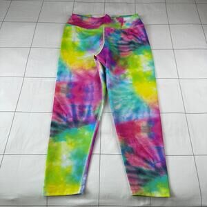 Dona Jo Leggings Womens Large Pink Blue Indy Printed Running Capri Bright Crop